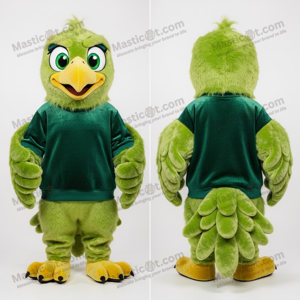 Lime green plush feathered eagle mascot - Masticot.com