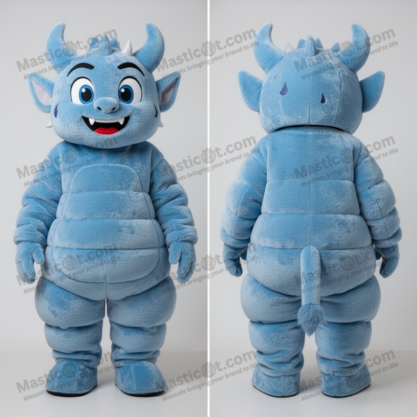 Sky Blue Plush Padded Demon Mascot with Oversized Cartoon