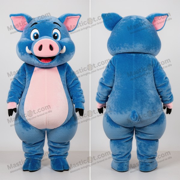 Velvety blue cheerful sow mascot - Masticot.com