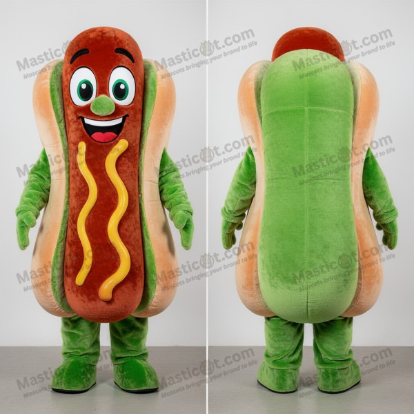 Emerald green broad shouldered hot dogs mascot -