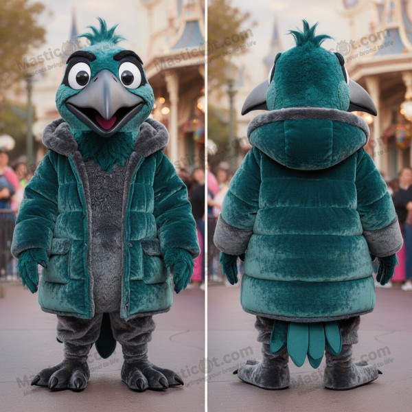 Teal velvety crow mascot - Masticot.com