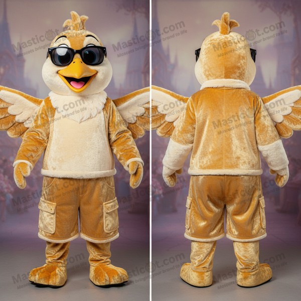 Golden plush dove mascot - Masticot.com