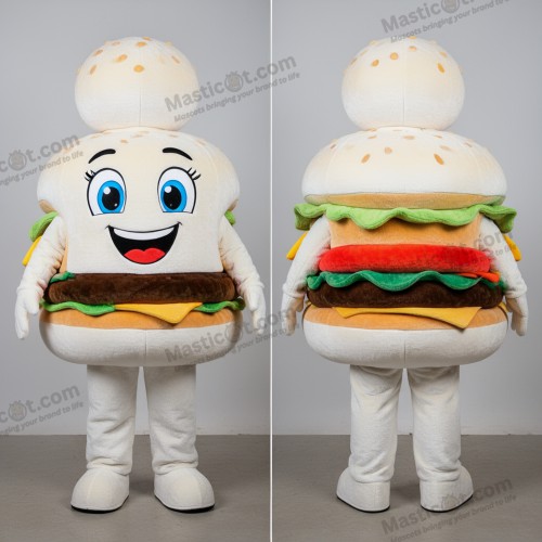 Romige witte ronde hamburgermascot - Hamburger - MASTICOT_30975 - Masticot.com