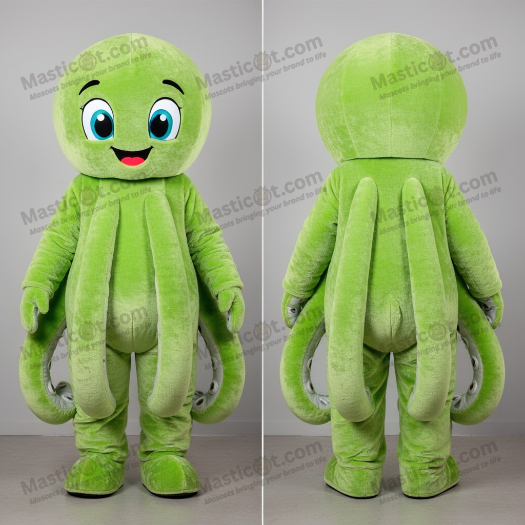 Lime green curly limbed octopus mascot - Octopus - MASTICOT_3068 - Masticot.com
