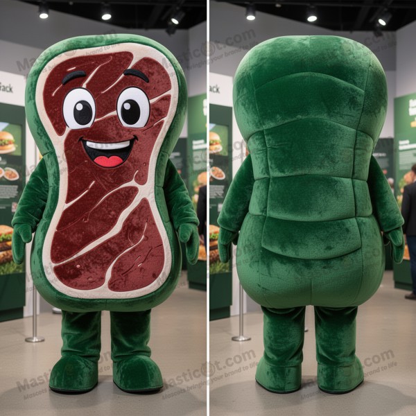 Velvety green smiling steak mascot - Masticot.com