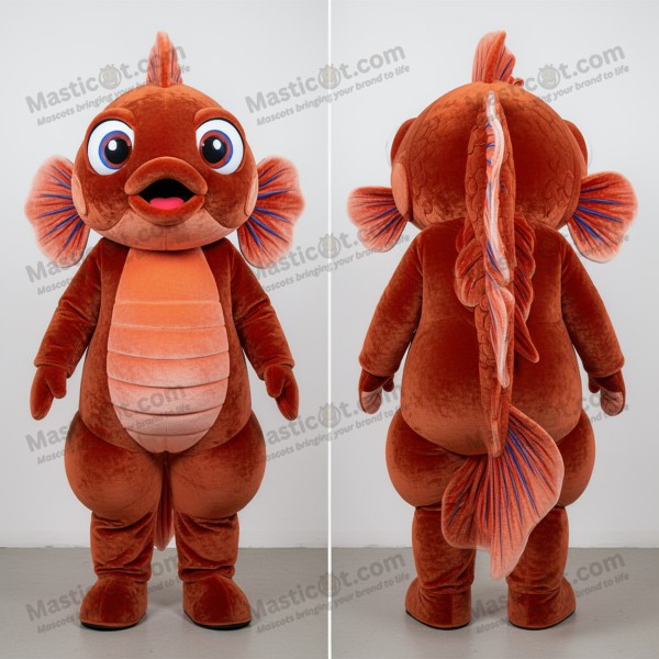 Rust orange flared denim betta fish mascot - Masticot.com