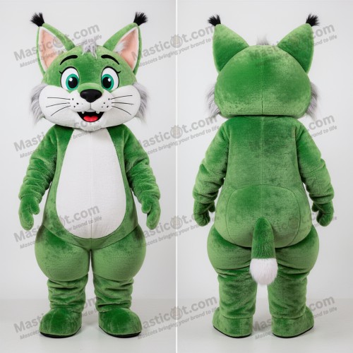 Emerald green broad shouldered lynx mascot - Masticot.com