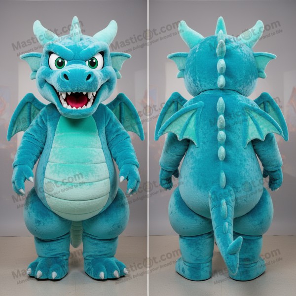 Cyan plush broad shouldered dragon mascot - Masticot.com
