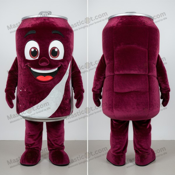 Maroon velvety soda can mascot - Masticot.com