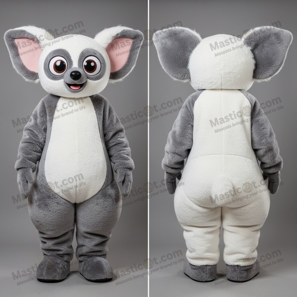 Velvety white wide eyed ayeaye mascot - Masticot.com