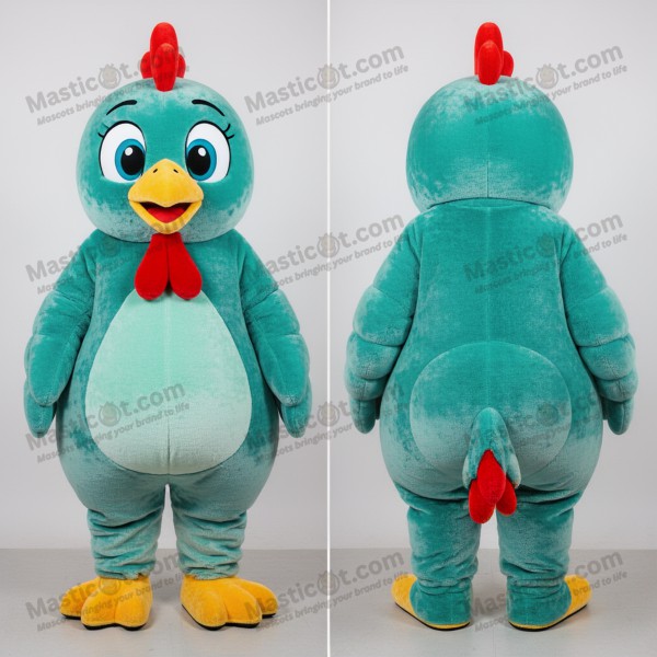 Teal rounded chicken mascot - Masticot.com