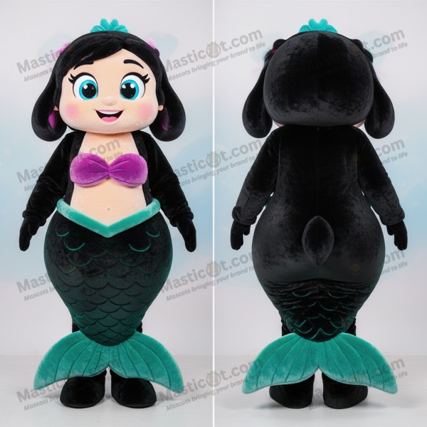 Ebony black rounded mermaid mascot - Masticot.com