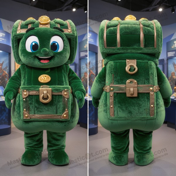 Forest green grinning treasure chest mascot - Masticot.com