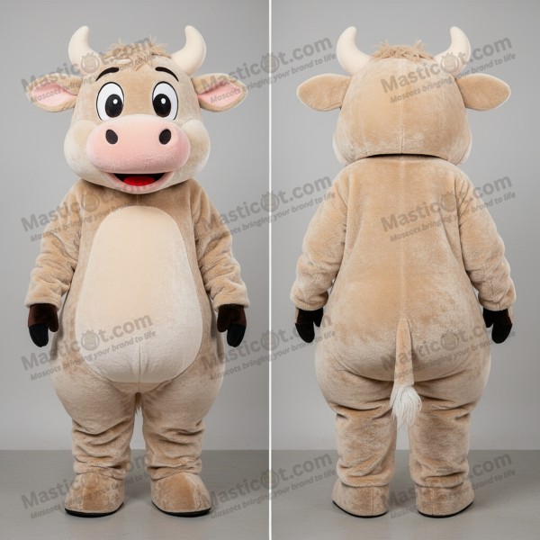 Beige Rounded Cartoon Cow Mascot - Masticot.com