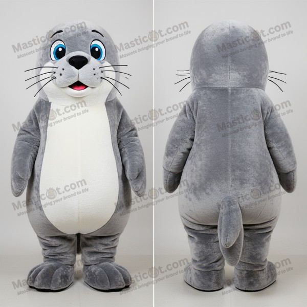 Mascota de foca gris plateado suave y esponjosa -