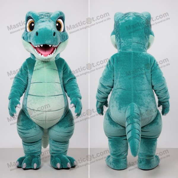 Teal Utahraptor-maskot i levende farger - Masticot.com