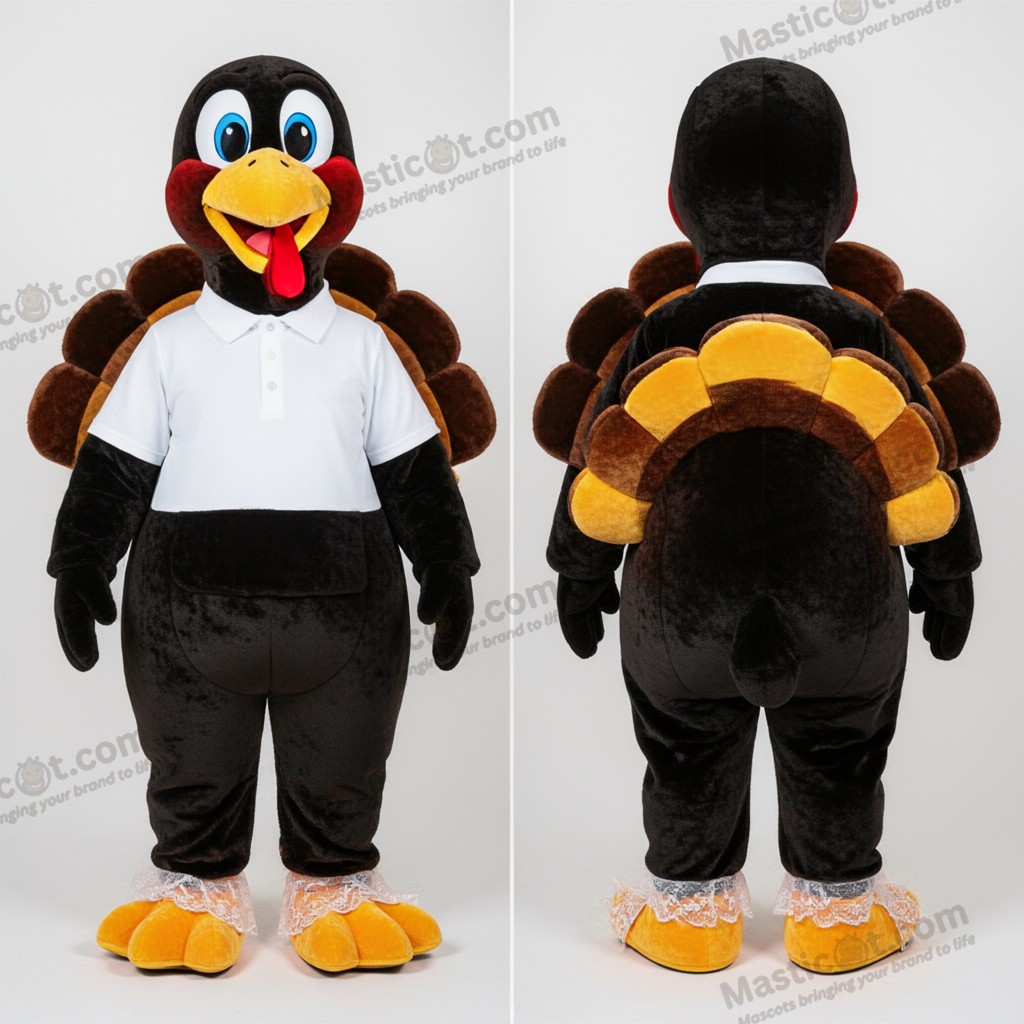Fluffy svart kalkunmaskot - Tyrkia - MASTICOT_32143 - Masticot.com