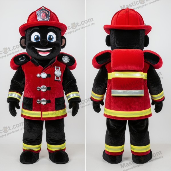 Fluweelzwarte brandweerman mascotte