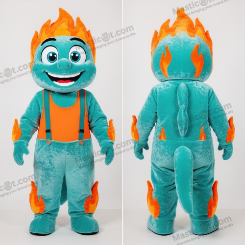 Turquoise Vuurspuwer Mascotte - Vuurvreter - MASTICOT_32220 - Masticot.com