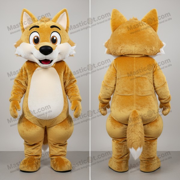 Costum de lup mascota auriu cu umeri largi și catifelat -