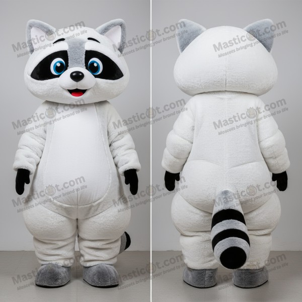 White fluffy friendly raccoon mascot - Masticot.com