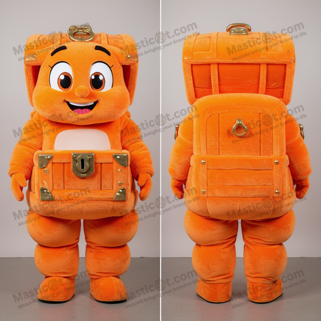 Rust orange wide eyed treasure chest mascot - Masticot.com