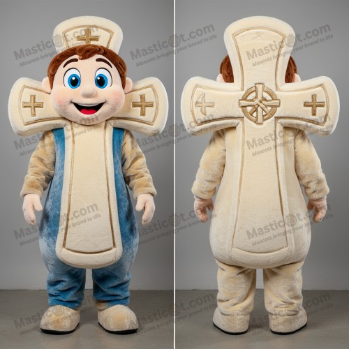 Cream padded celtic cross mascot - Masticot.com