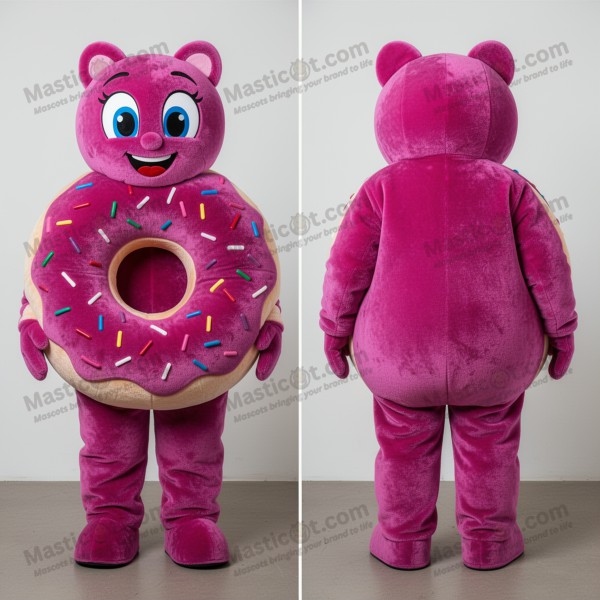 Mascota de dona redonda magenta - Donut - Masticot.com
