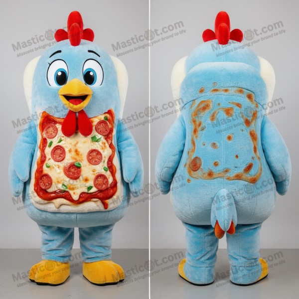 Mascota de pollo parmesano azul celeste y esponjoso -