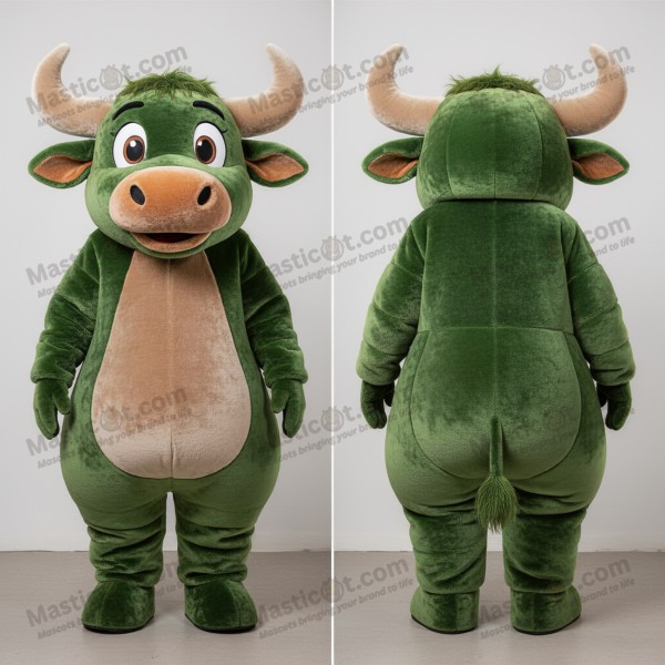 Emerald green broad shouldered zebu mascot - Masticot.com