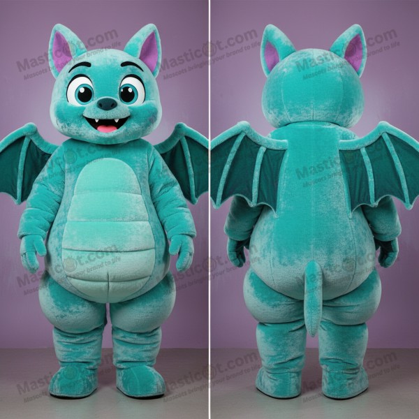 Turquoise broad winged bat mascot - Masticot.com