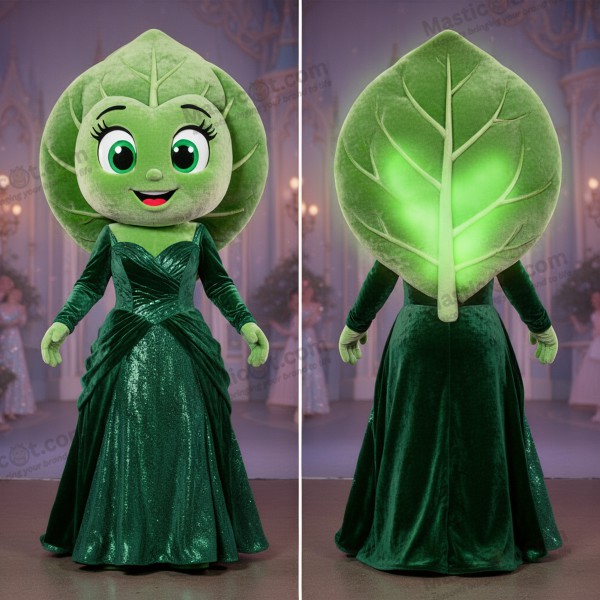Smaragdgroene koolblad mascotte met brede schouders