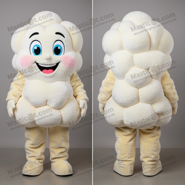 Cremet Hvid Smilende Popcorn-Maskot - Masticot.com
