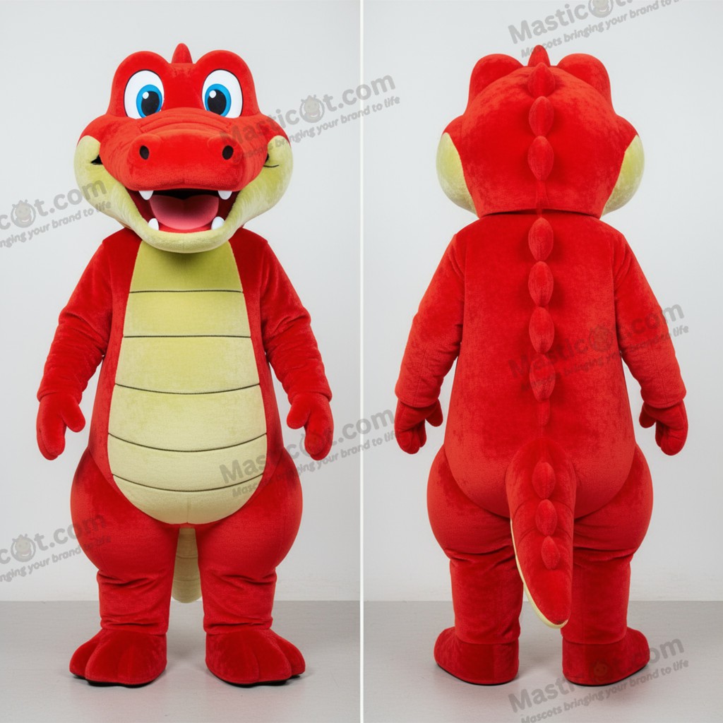 Karmrød bredskællet krokodillemaskot - Krokodille - MASTICOT_33599 - Masticot.com