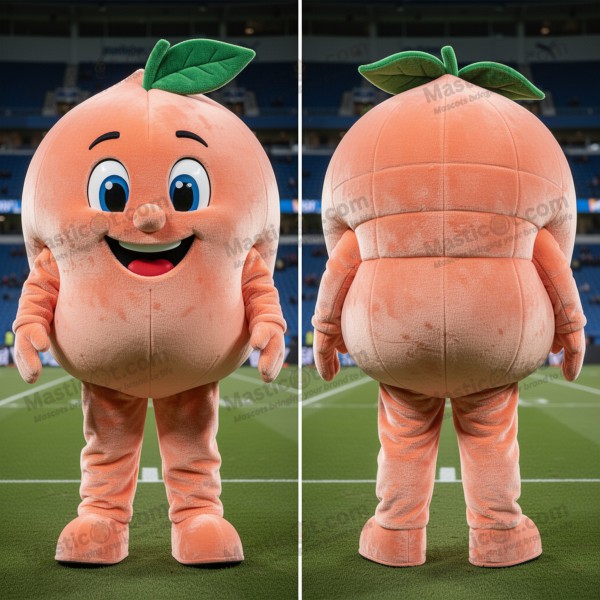 Vibrant Orange Cartoon Peach Soccer Goal Mascot -