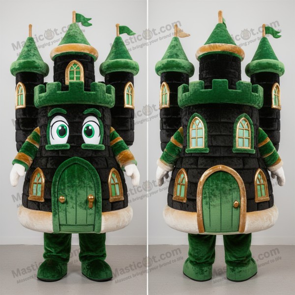 Zelený irský hradní maskot ve veselém stylu - Irský hrad -