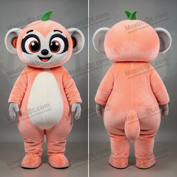 Maskot Aye-aye s výraznýma očima v broskvové barvě -