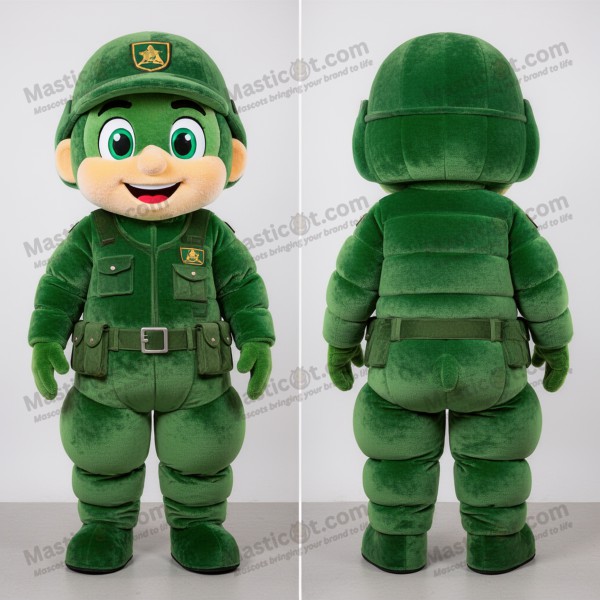 Zelený plyšový maskot vojáka s vycpávkami na ramenou -