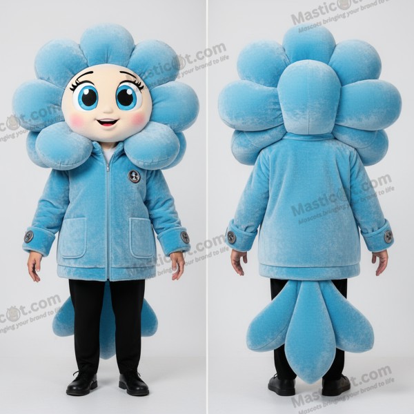 Himmelblå fløjlsagtig buket af blomster-maskot - Buket blomster - MASTICOT_34605 - Masticot.com