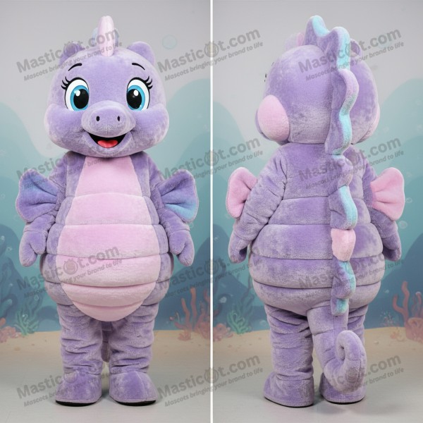 Lavendel-Seepferdchen-Maskottchen mit breiten Schultern -