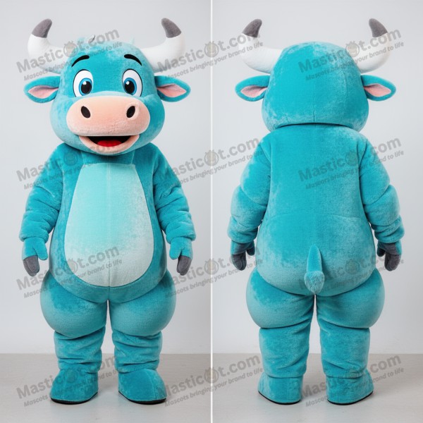 Mascota de toro de peluche potente en color cian -
