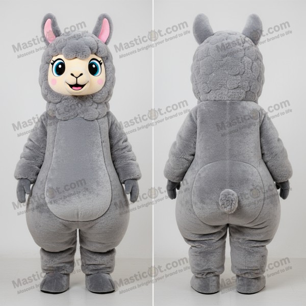 Myk grå fluffy alpakka maskot - Masticot.com