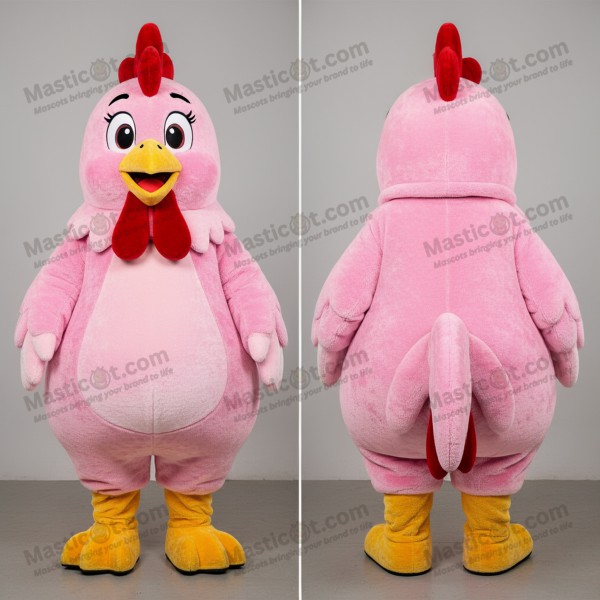 Pink plush rooster mascot - Masticot.com