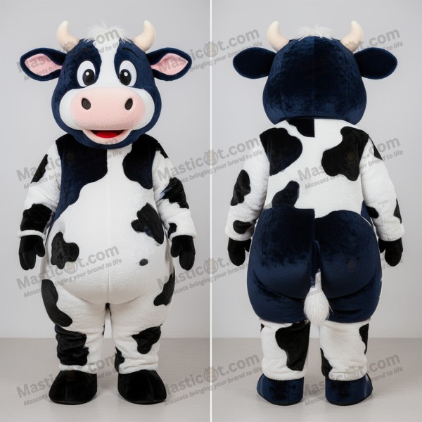 Navy white spotted holstein cow mascot - Masticot.com