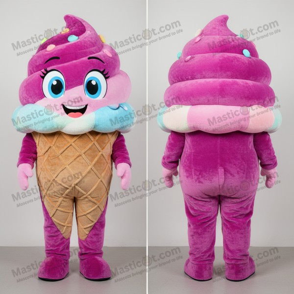 Mascota de cono de helado aterciopelado color magenta -