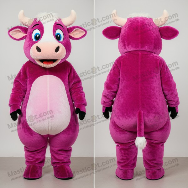 Magenta plush hereford cow mascot - Hereford Cow -