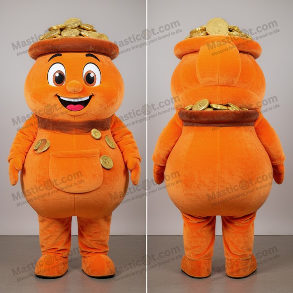 Fremragende oransje rund potte gull-maskot - Masticot.com