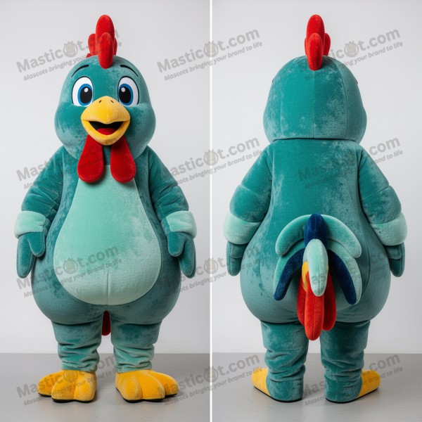 Teal Cartoon Roosters Mascot - Masticot.com