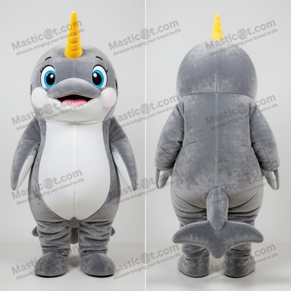 Gray spiraled horn narwhal mascot - Masticot.com