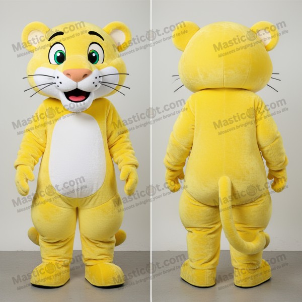 Lemon yellow grinning panther mascot - Masticot.com